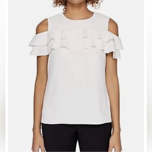 Ted Baker Elegant White Ruffle Cold Shoulder Top, XL - Picture 1 of 8